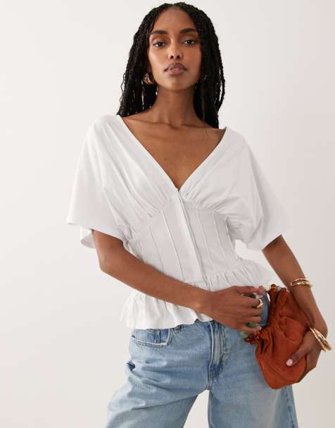 ASOS DESIGN – Oberteil in Weiß mit geraffter Brustpartie und Korsett-Taille - view 1