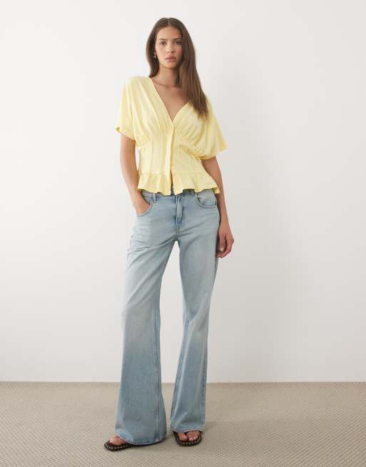 ASOS DESIGN Oberteil mit geraffter Brustpartie und Korsettbund in Buttermilchgelb, 4 von 4