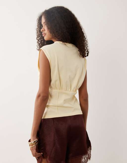 ASOS DESIGN Oberteil mit Korsettbund und gerafftem Oberteil in Cremeweiß, 4 von 4