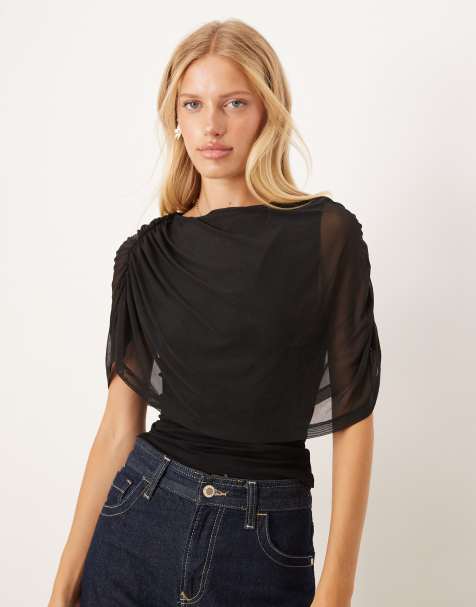ASOS DESIGN – Oberteil mit Mesh-Overlay in Schwarz - view 1