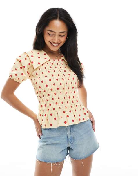 ASOS DESIGN – Oberteil mit Raffung, Oversize-Kragen und Punktemuster - view 1