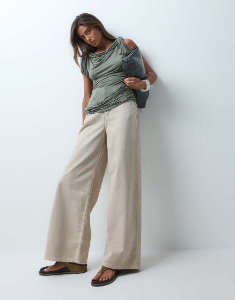 ASOS DESIGN Oberteil mit Rüschen und Fransen in Khaki - view 1