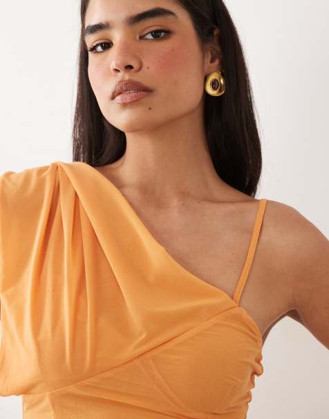 ASOS DESIGN – Oberteil mit Schaldetail aus Stretch-Chiffon in Orange - view 1