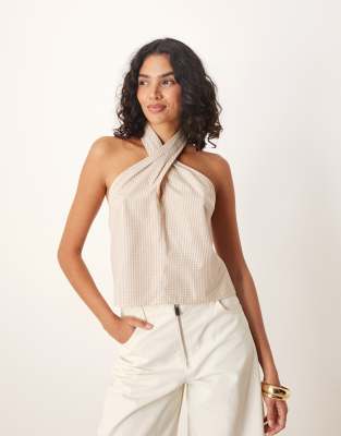 ASOS DESIGN - Oberteil mit verdrehtem Ausschnitt und Vichy-Karo-Bunt