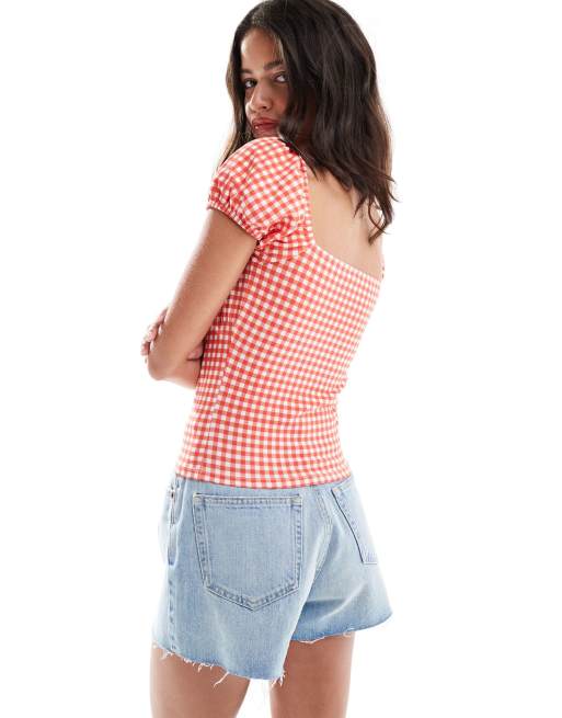 ASOS DESIGN – Oberteil mit Vichy-Karomuster, Milchmädchen-Design und Bindedetail vorne, 3 von 4