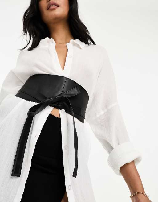 ASOS DESIGN – Obi-Taillengürtel aus Leder in Schwarz
