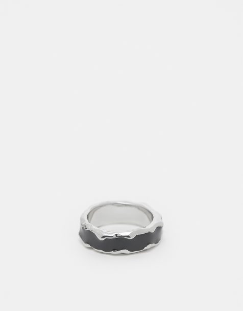 ASOS DESIGN – Obrączka w kolorze srebra z efektem stopienia i czarną emalią - view 1