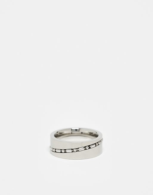 ASOS DESIGN – Obrączka z wodoodpornej stali nierdzewnej z ozdobnym łańcuszkiem z kuleczek w kolorze srebra