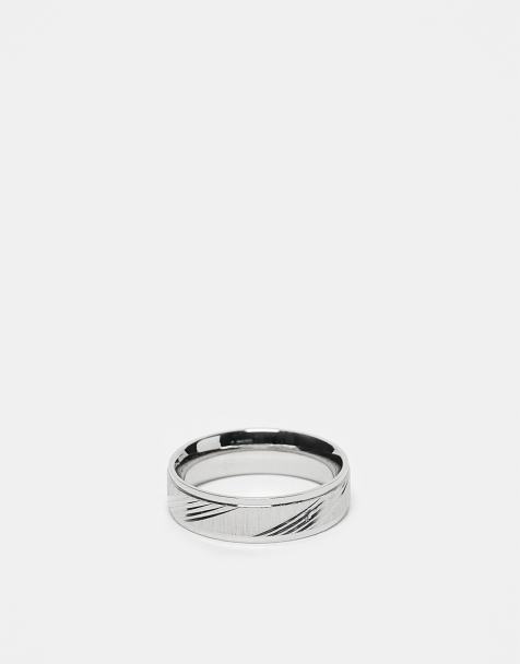 ASOS DESIGN – Obrączka ze stali nierdzewnej w odcieniu srebra z wytłoczonymi prążkami - view 1