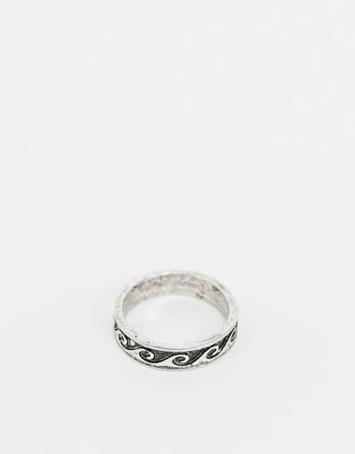 ASOS DESIGN – Obrączka ze wzorem fali w stylu lat 90. w kolorze srebrnym