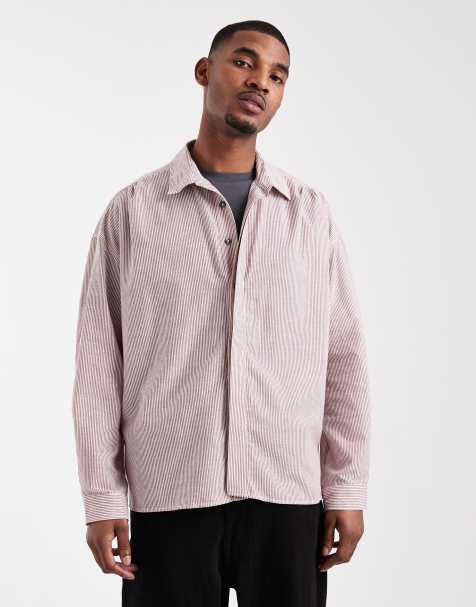 ASOS DESIGN volume oversized stripe shirt in burgundy