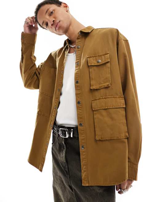 ASOS DESIGN – Obszerna koszula oversize ze wstawkami i bojówkowymi kieszeniami w rdzawym kolorze 
