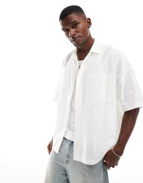 ASOS DESIGN volume oversized shirt in cream