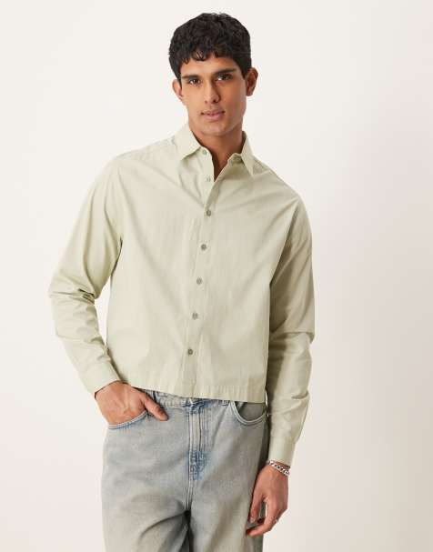 ASOS DESIGN boxy volume oversized poplin shirt in sage green