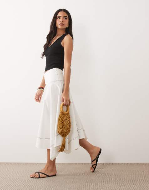 ASOS DESIGN – Obszerna spódnica midi z obniżoną talią i kontrastowymi szwami - view 1
