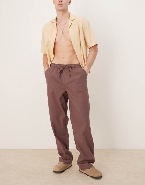 ASOS DESIGN baggy linen blend trousers in brown