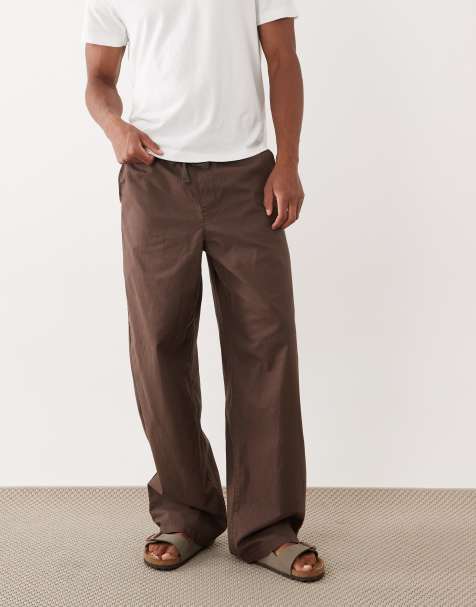 ASOS DESIGN – Obszerne brązowe spodnie z domieszką lnu - view 1