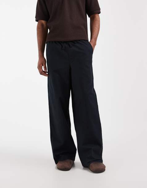 ASOS DESIGN – Obszerne czarne spodnie z mieszanki lnu - view 1