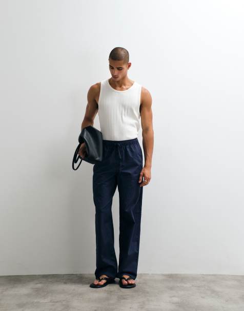 ASOS DESIGN – Obszerne granatowe spodnie z dodatkiem lnu - view 1