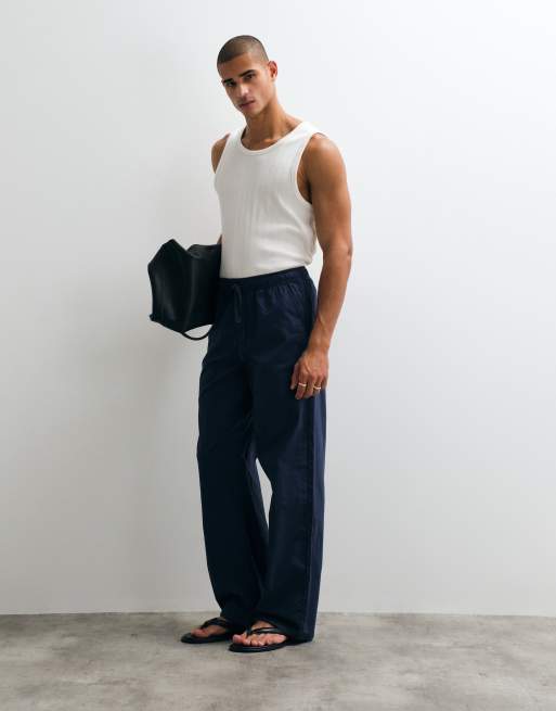 ASOS DESIGN – Obszerne granatowe spodnie z dodatkiem lnu, 2 z 5