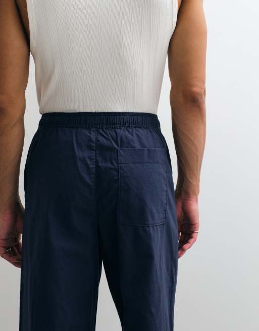 ASOS DESIGN – Obszerne granatowe spodnie z dodatkiem lnu, 4 z 5