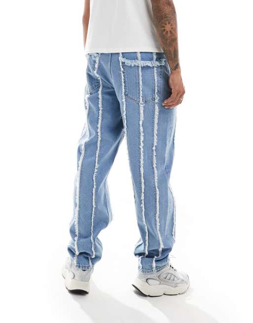 ASOS DESIGN – Obszerne jasnoniebieskie jeansy z postrzępionymi wstawkami, 3 z 5