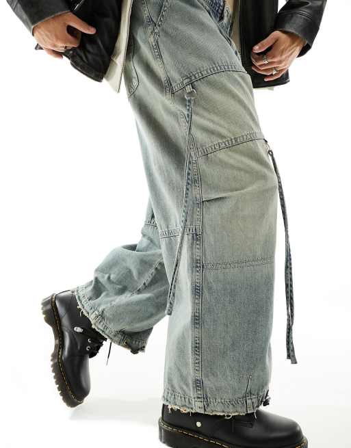 ASOS DESIGN – Obszerne jasnoniebieskie jeansy z taśmami i cieniowaniem, 2 z 5