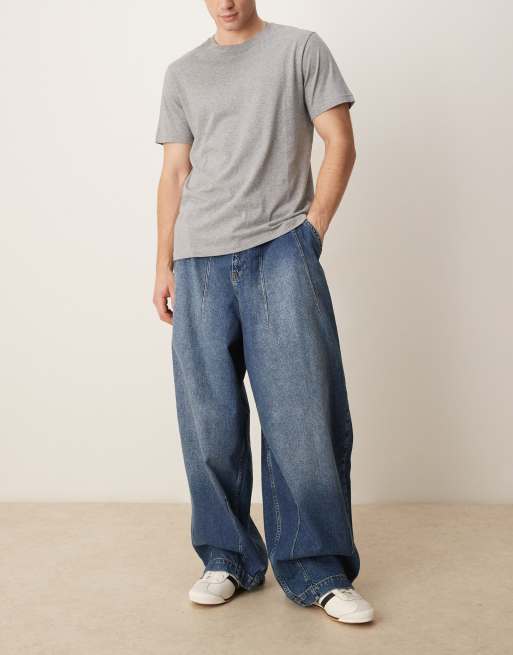 ASOS DESIGN – Obszerne niebieskie jeansy z balonowymi nogawkami i cieniowaniem