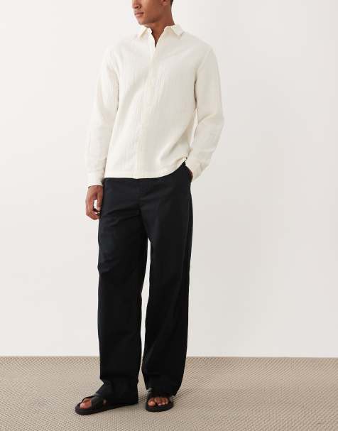 ASOS DESIGN – Obszerne spodnie z mieszanki lnu w kolorze czarnym - view 1