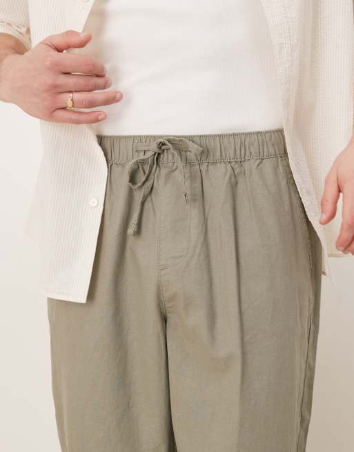 ASOS DESIGN – Obszerne spodnie z mieszanki lnu w kolorze khaki, 4 z 5