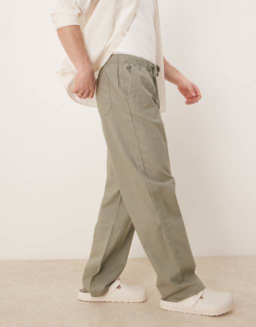 ASOS DESIGN – Obszerne spodnie z mieszanki lnu w kolorze khaki, 5 z 5