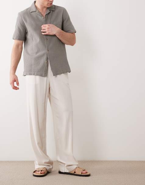 ASOS DESIGN – Obszerne szarobeżowe spodnie z domieszką lnu - view 1