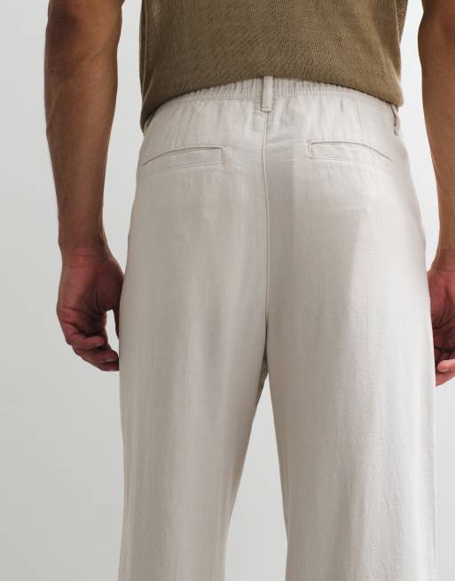 ASOS DESIGN – Obszerne szarobeżowe spodnie z domieszką lnu, 3 z 5