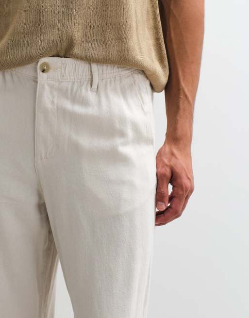 ASOS DESIGN – Obszerne szarobeżowe spodnie z domieszką lnu, 4 z 5