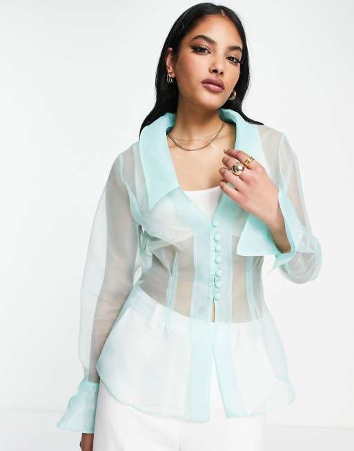 ASOS DESIGN – Occasion – Organzahemd in Hellblau