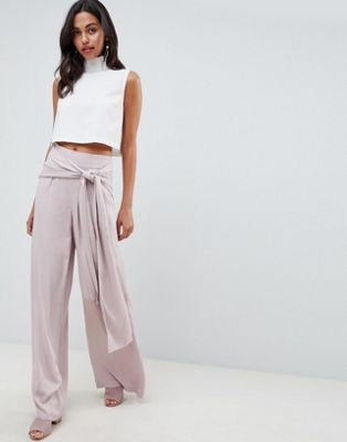 ASOS DESIGN - Occasion - Oversized broek met wijde pijpen en geknoopte voorkant-Roze