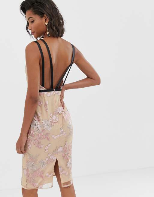 Asos design floral top embroidered pencil midi dress