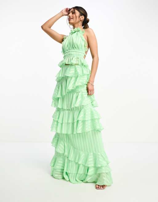 Green ruffle 2025 maxi skirt