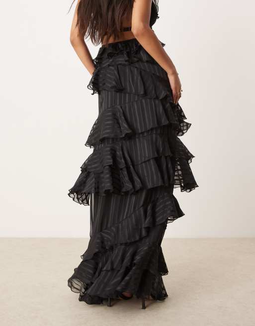 ◆Loulouseoul◆ Unbar Frill Maxi Skirt Black Black Ruffle Detail Maxi Skirt | Co-ords | PrettyLittleThing USA
