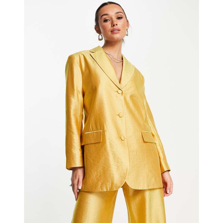 ASOS DESIGN occasion satin wide leg suit pants in gold