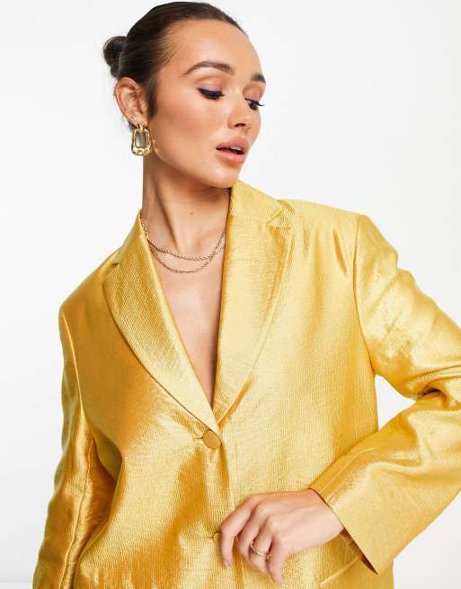 ASOS DESIGN occasion satin wide leg suit pants in gold