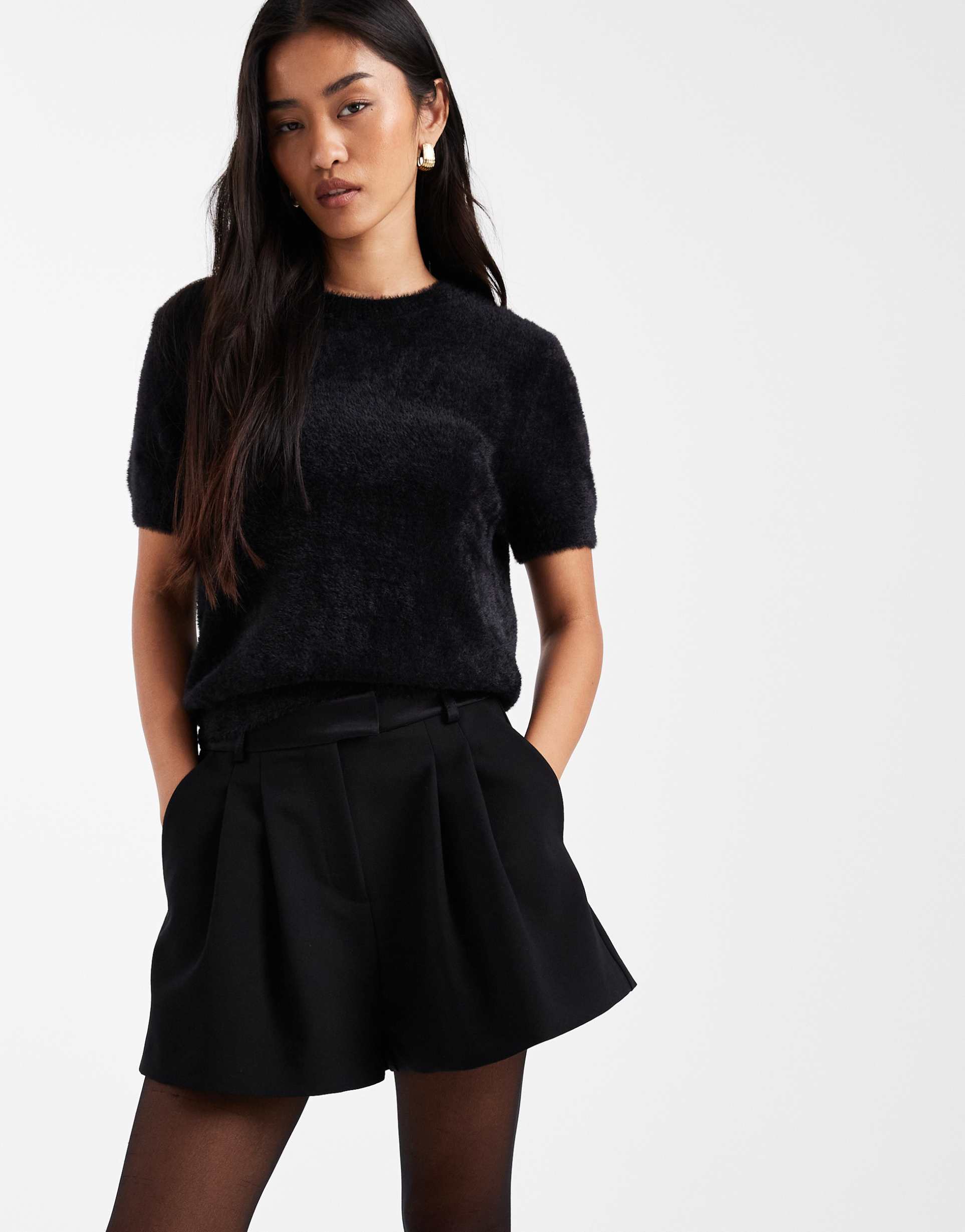 asos design occasion tux a-line shorts in black