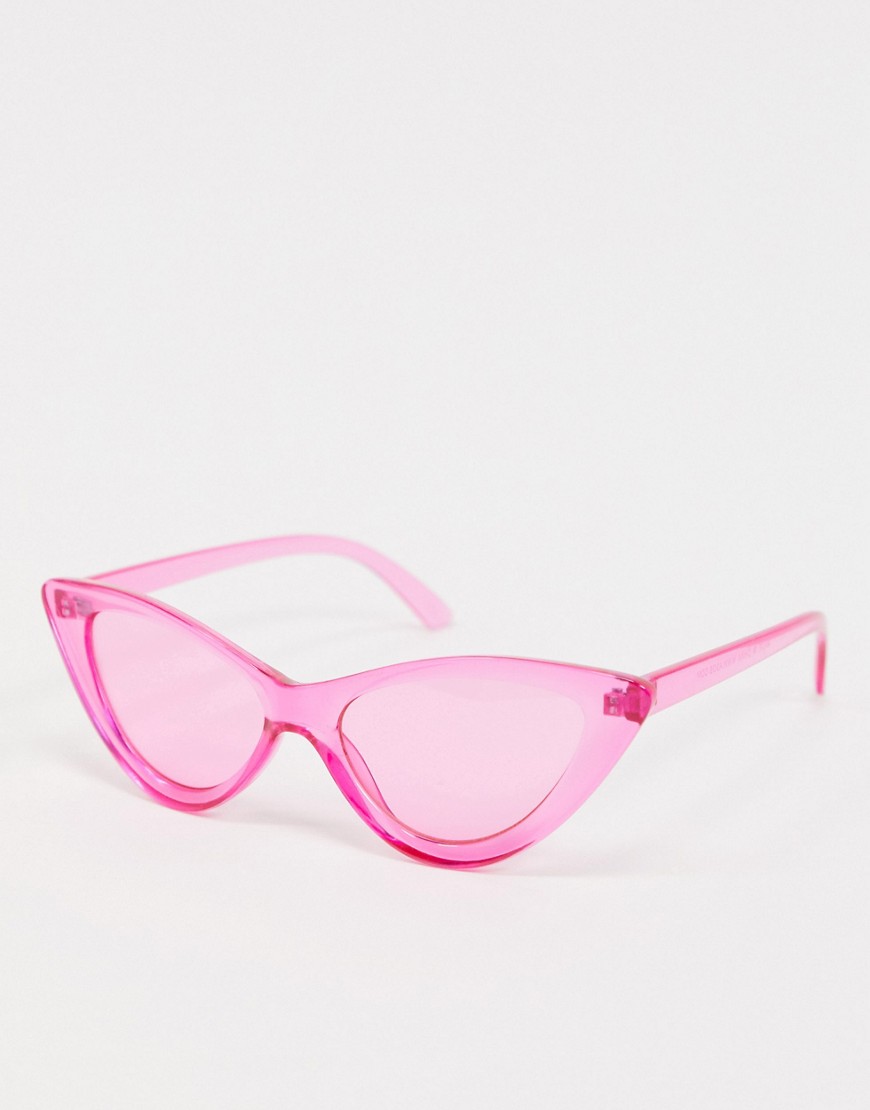 ASOS DESIGN - Occhiali alla moda a occhi di gatto smussati con lenti e montatura rosa con cristalli