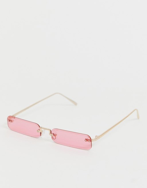 2 Paia Occhiali Da Sole Rettangolari Senza Montatura - Colori Rosa E Blu, Lenti Anti-UV, Retrò Unisex