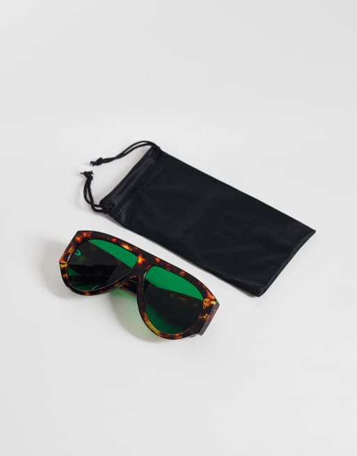 ASOS DESIGN - Occhiali alla moda stile aviatore con stanghette larghe e lenti verde acceso, 2 di 3