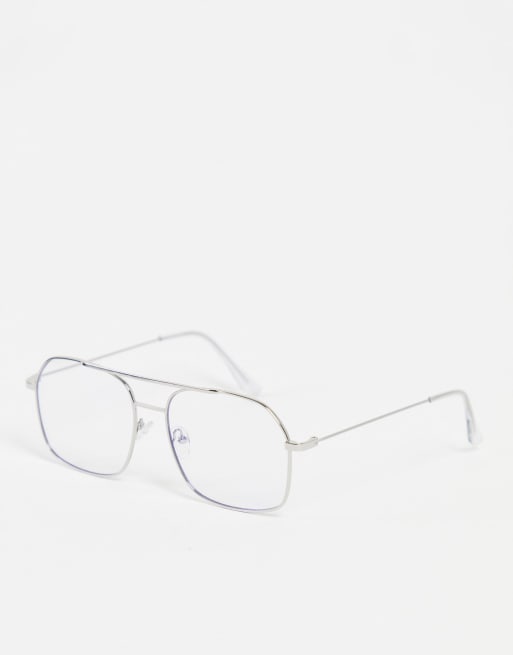 ASOS DESIGN - Occhiali aviatore in metallo argento con lenti anti luce blu trasparenti, 2 di 4