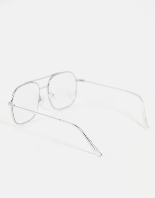 ASOS DESIGN - Occhiali aviatore in metallo argento con lenti anti luce blu trasparenti, 3 di 4