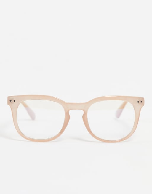 ASOS DESIGN - Occhiali con lenti trasparenti e montatura rotonda beige con filtro luce blu, 2 di 4