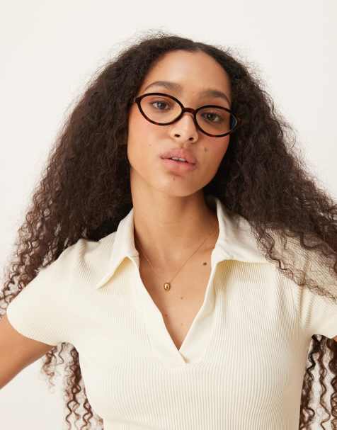 ASOS DESIGN - Occhiali con lenti trasparenti per luce blu ovali sottili tartarugati - view 1