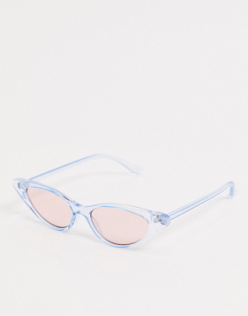 ASOS DESIGN - Occhiali con montatura trasparente blu e lenti rosa confetto